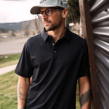 Black Cotton Blend Polo