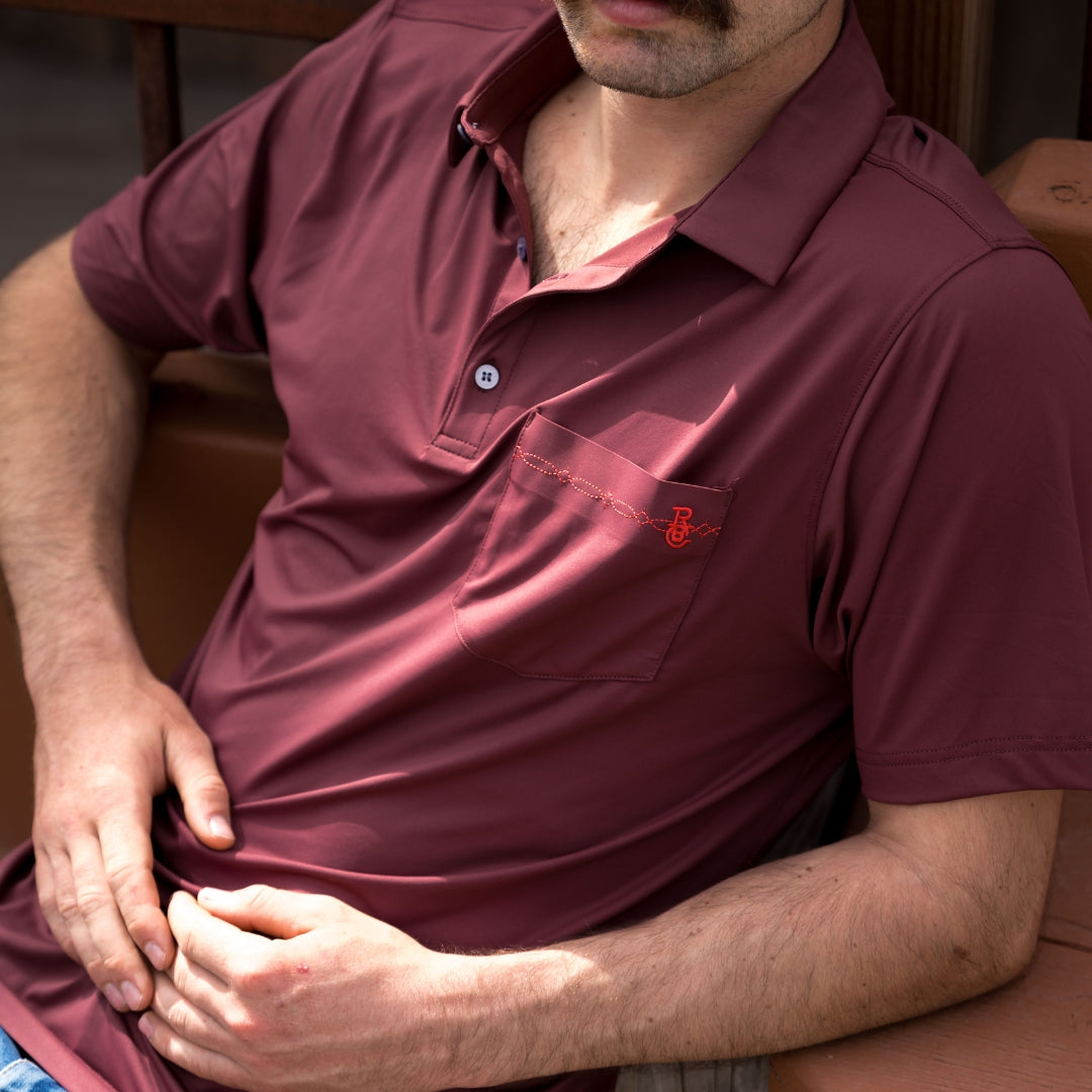 Texas Maroon Bootstitch Pocket Polo