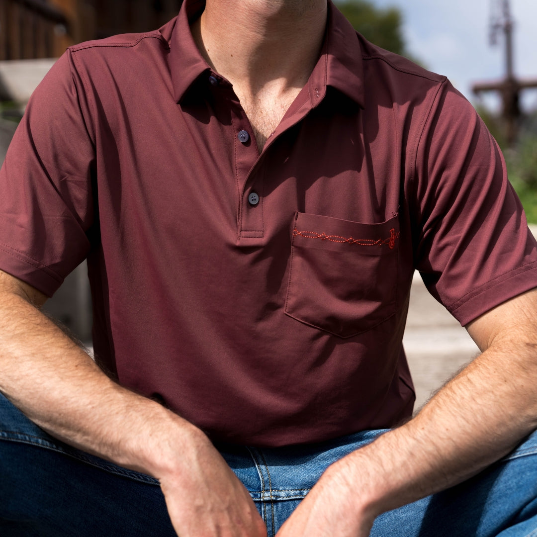 Texas Maroon Bootstitch Pocket Polo