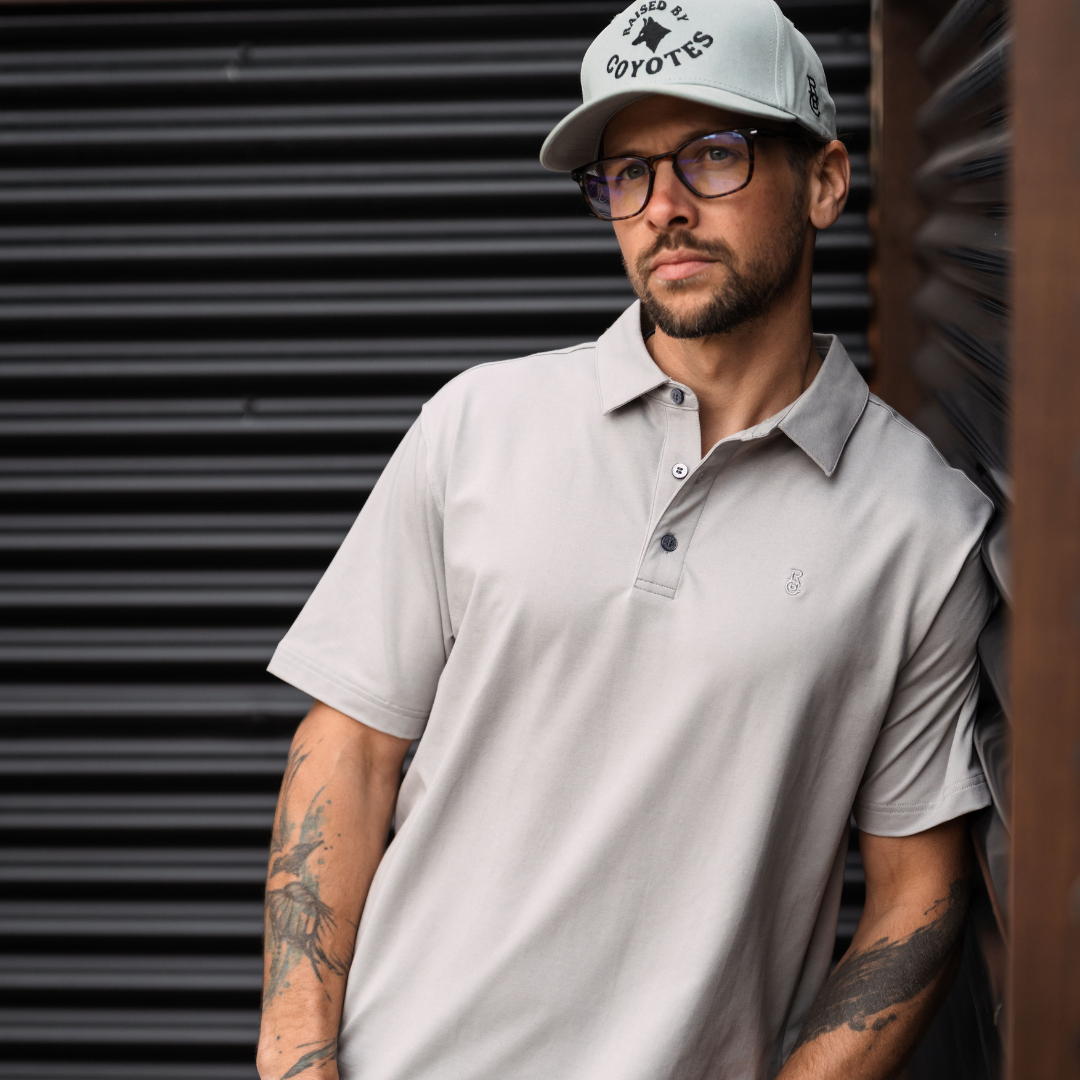 Gray Cotton Blend Polo